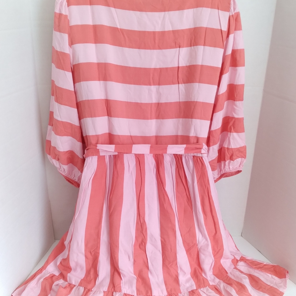 NWT Gibsonlook Womens Blissful Blouson Sleeve Dress Pink Coral Ruffle Hem L - Picture 5 of 11